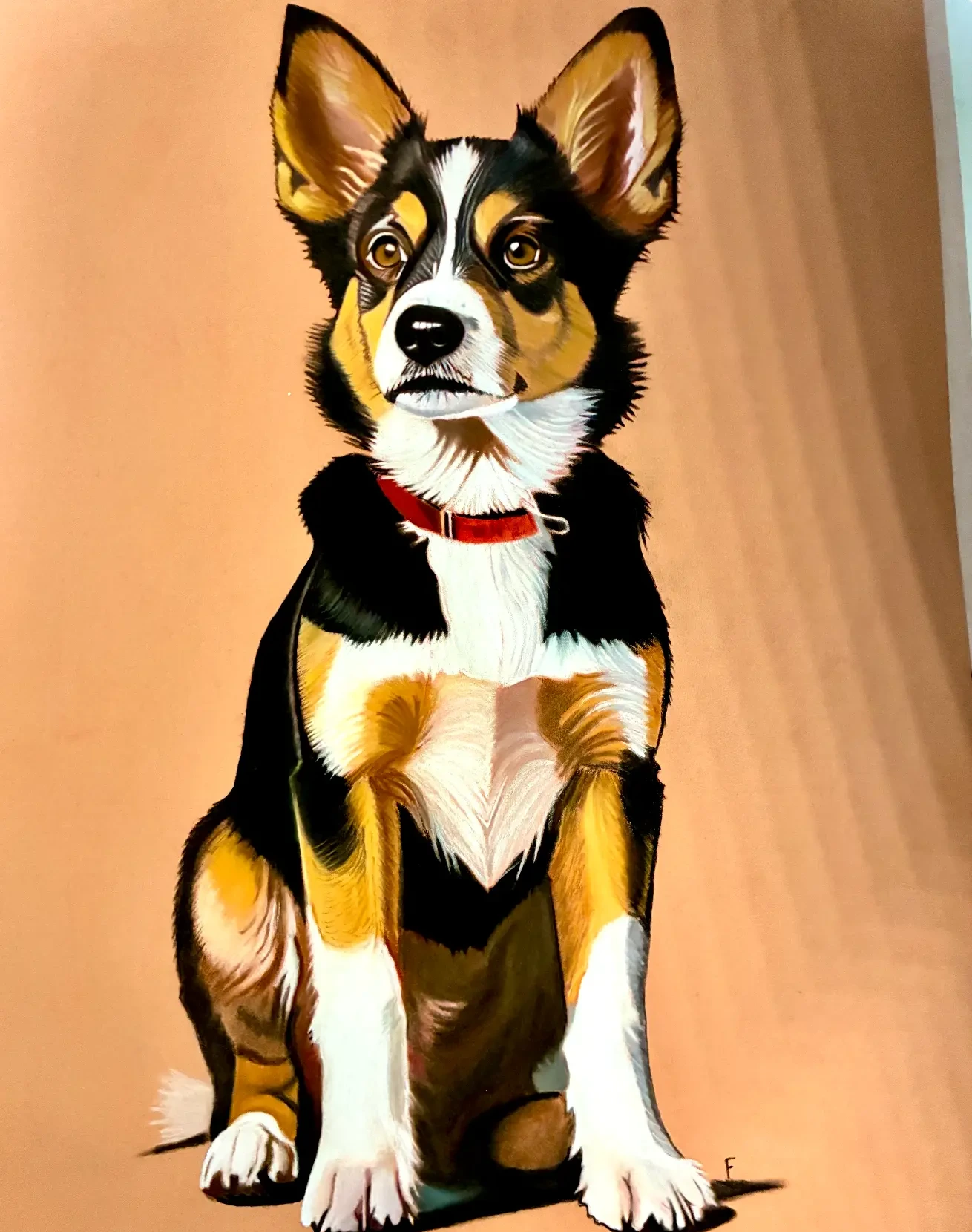 Red Collar, Sitting, drawing by Fulton Allem